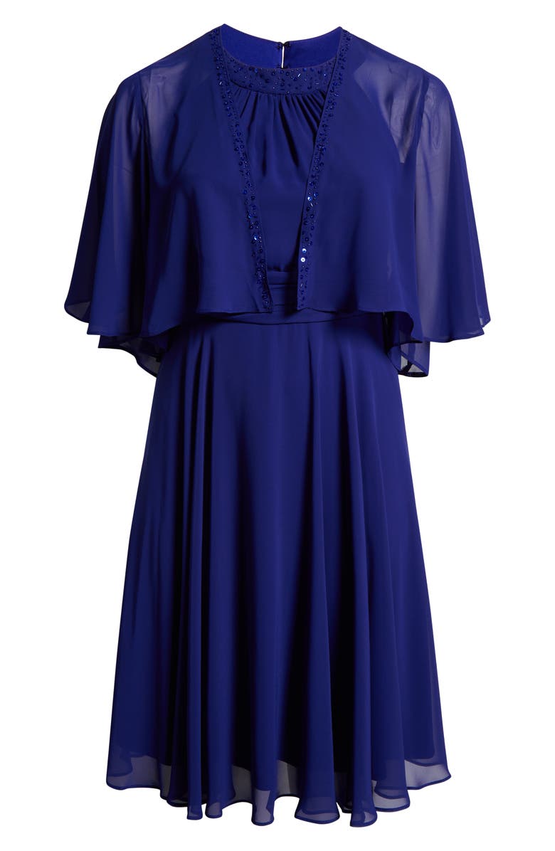 SL FASHIONS Beaded Detail Chiffon Halter Dress with Jacket, Alternate, color, Iris