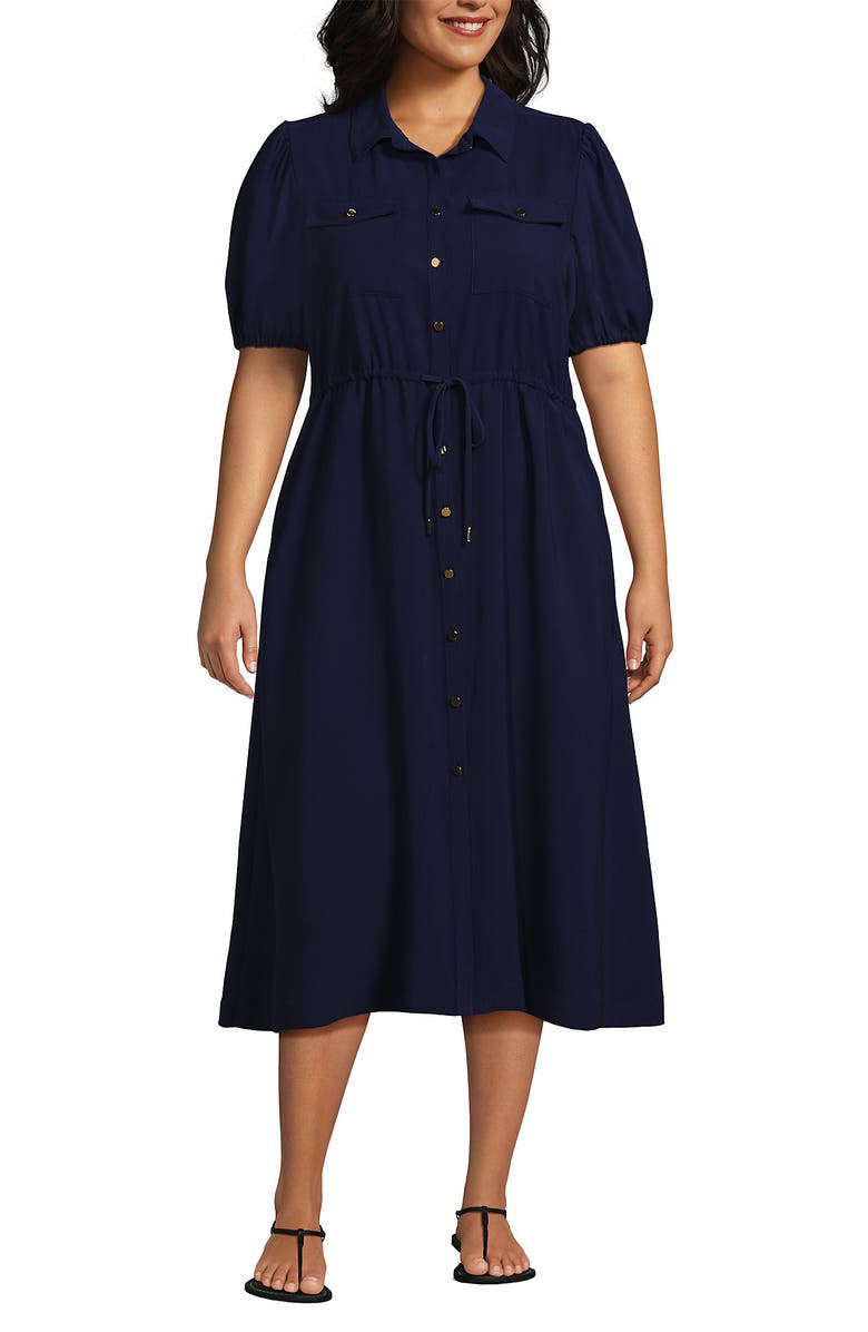 Lands' End Twill Button Front Fluid Short Sleeve Dress, Main, color,