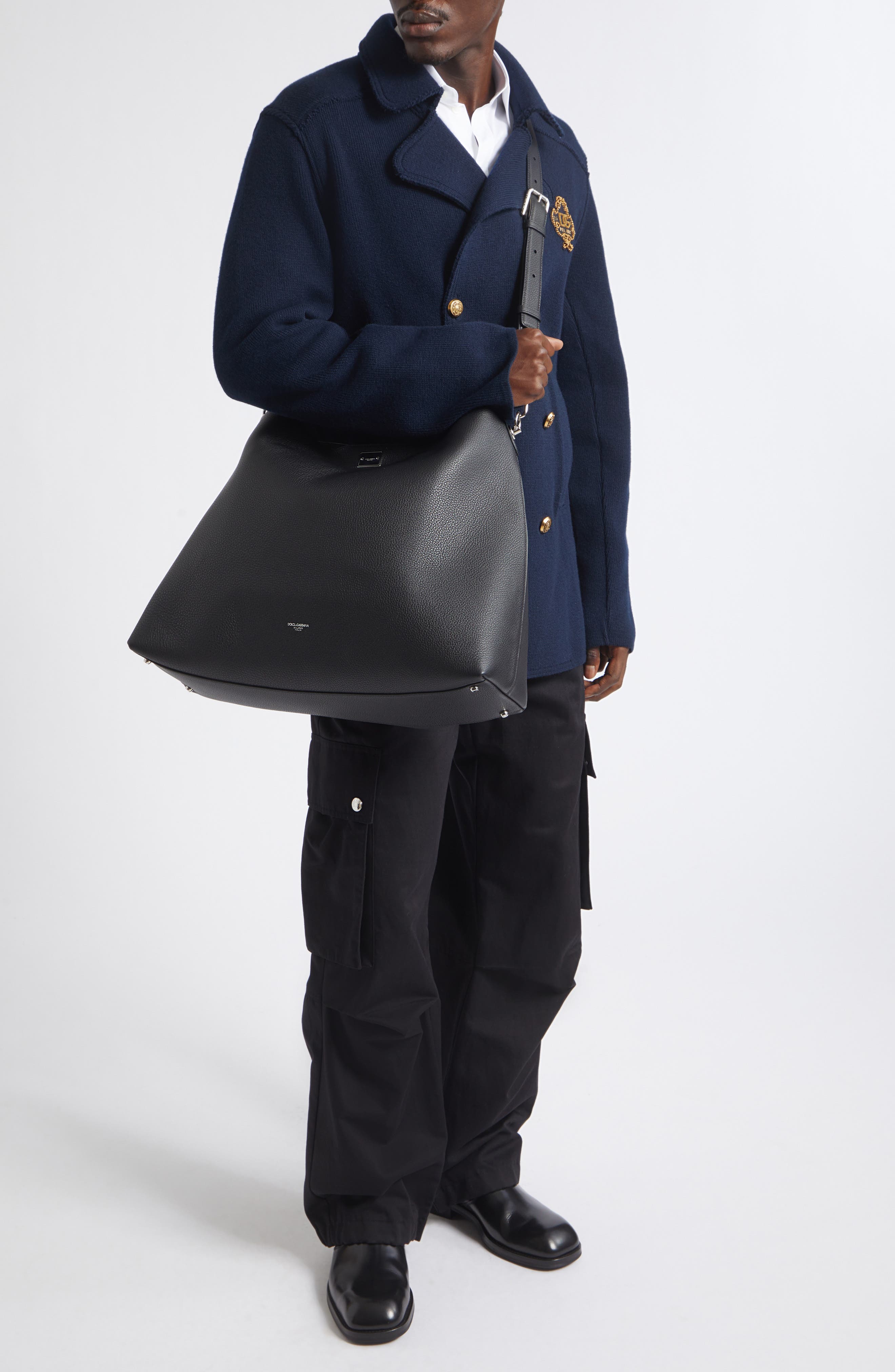 Leather Hobo Bag, Alternate, color, 80999 NERO