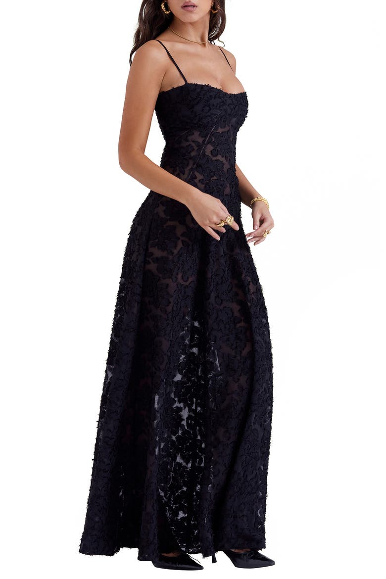 Seren Blush Sheer Lace-Up Back Gown, Alternate, color, BLACK