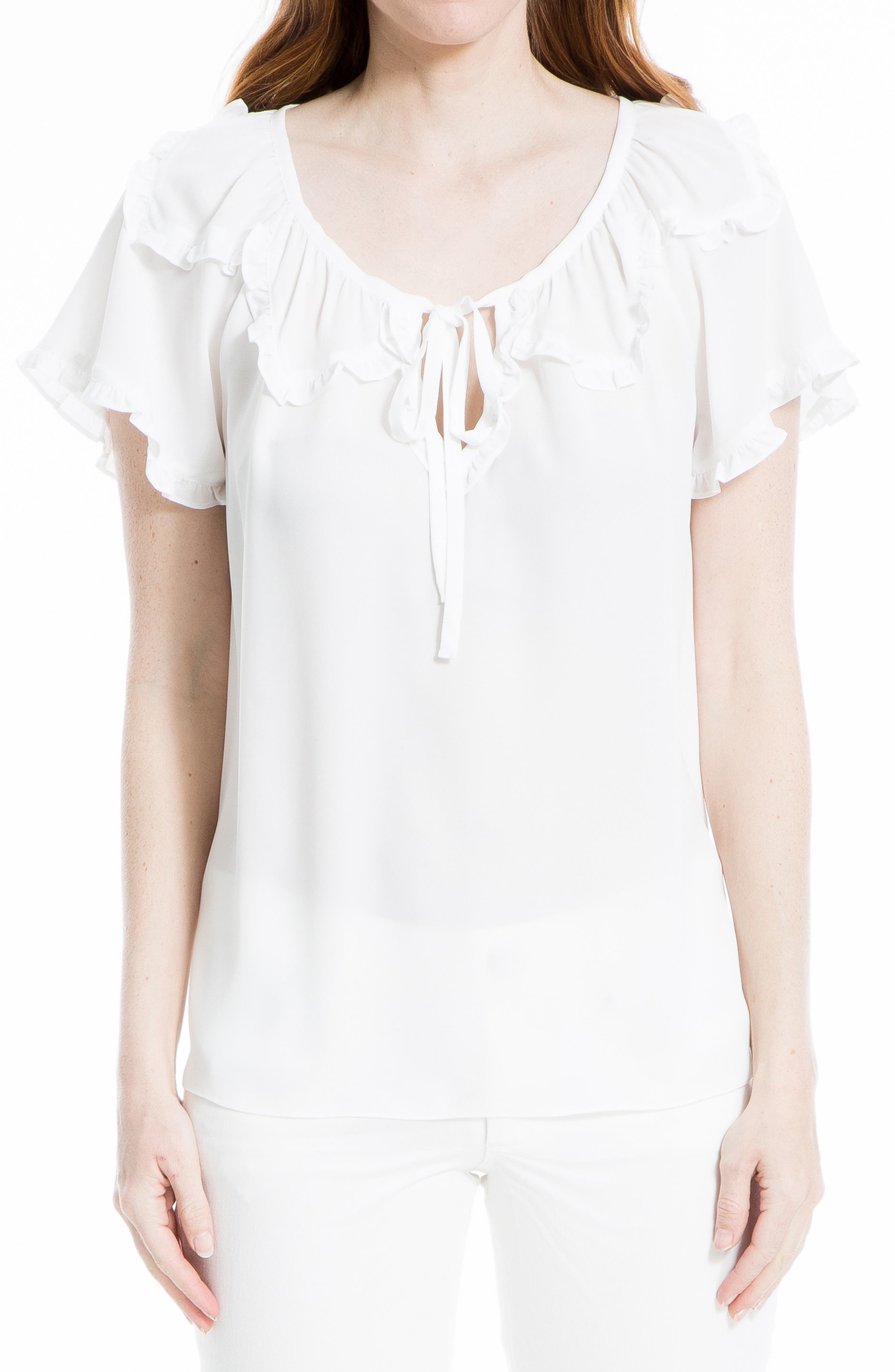 MAX STUDIO Short Sleeve Neck Tie Blouse (Women) | Nordstromrack