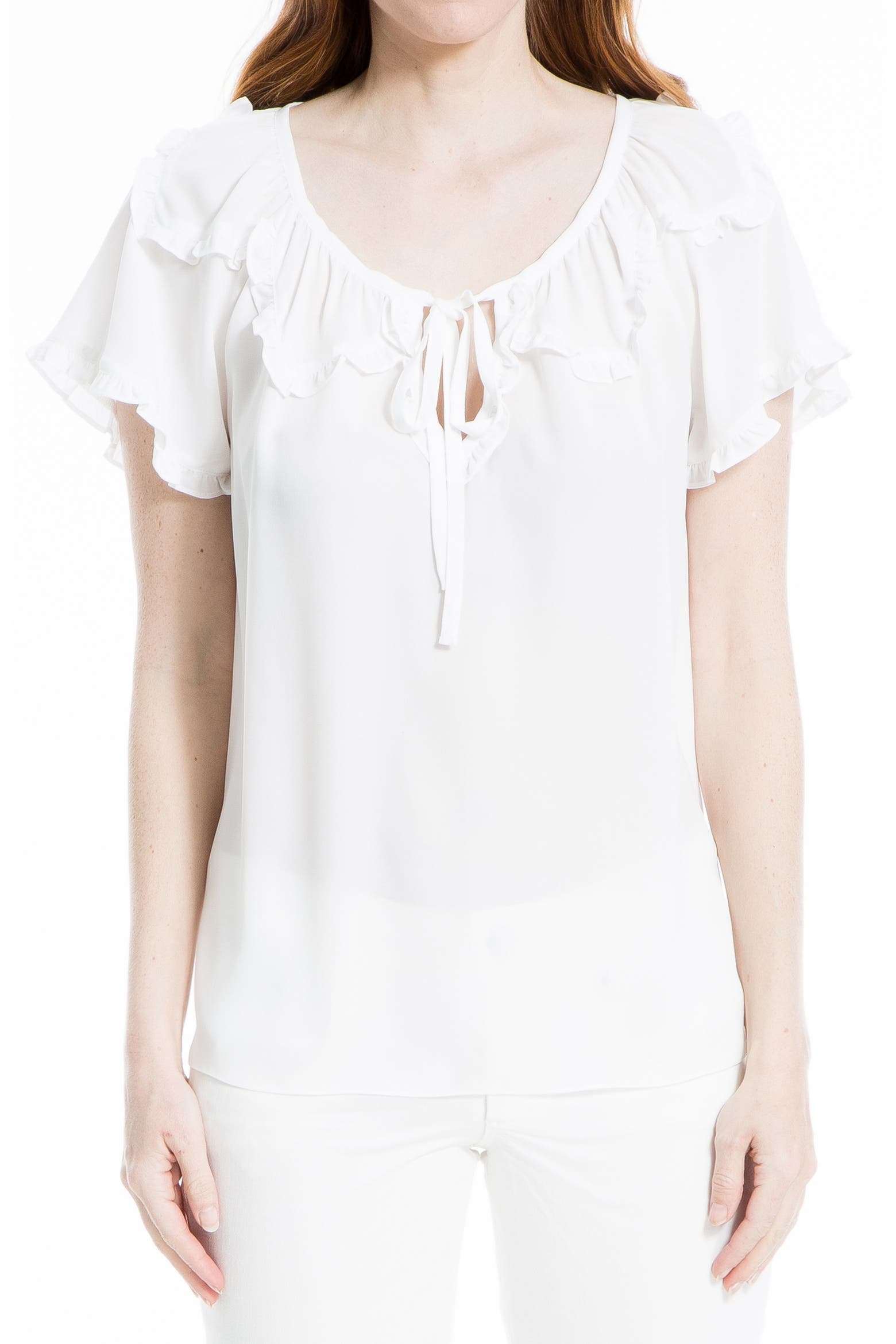 Short Line Model MAX STUDIO Short Sleeve Neck Tie Blouse (Women) | Nordstromrack