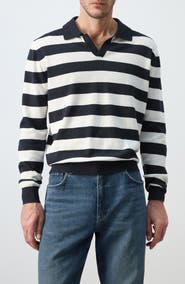 MANGO Fine Knit Long Sleeve Stripe Polo