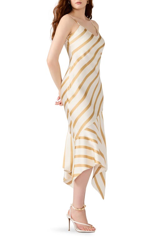 Steve Madden Lucille Stripe Asymmetric Hem Satin Midi Dress In Multi