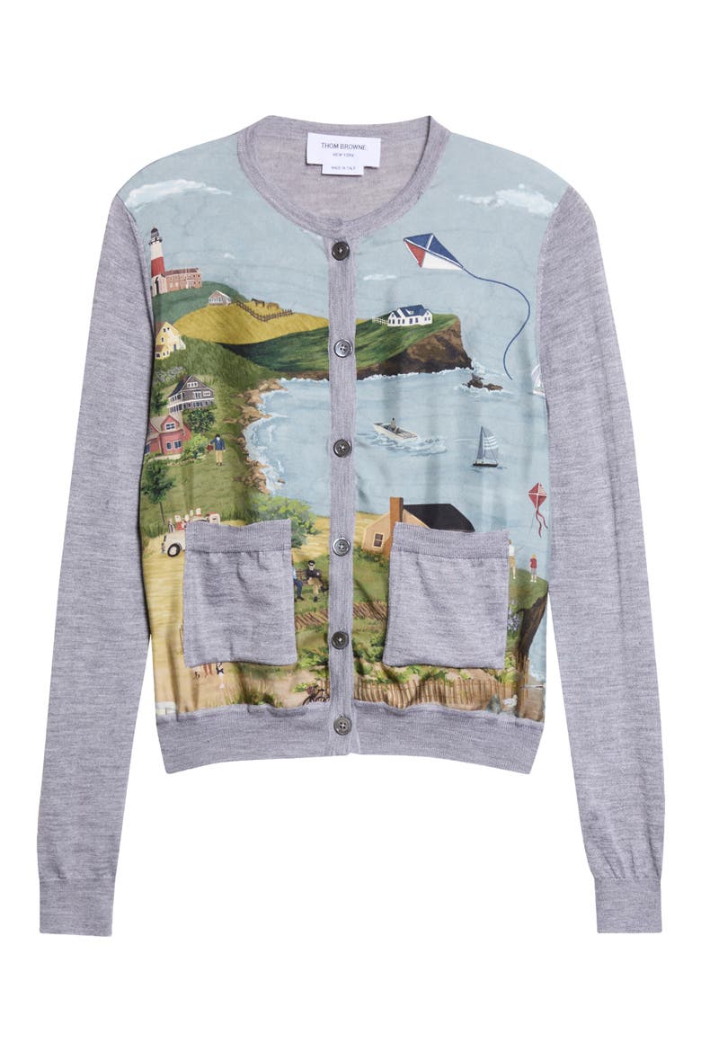 Nantucket Scenic Jersey Stitch Cardigan, Main, color, LIGHT GREY