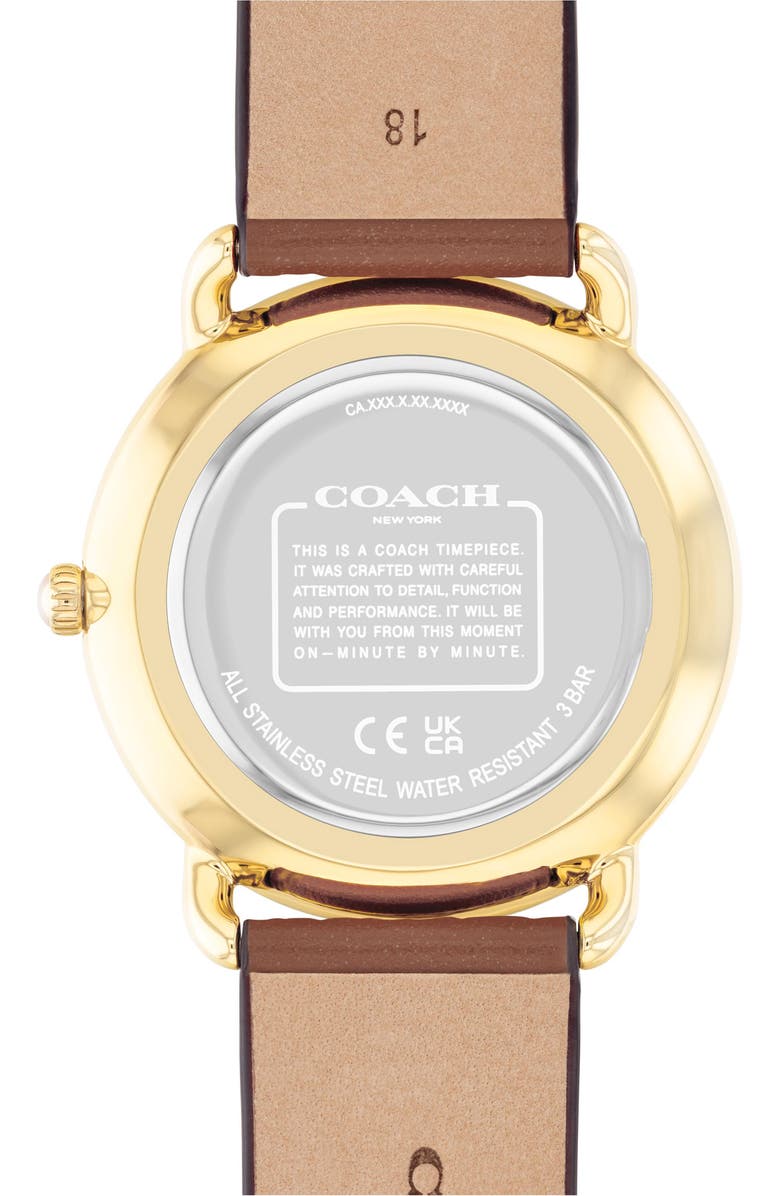 COACH Elliot Leather Strap Watch, 36mm, Alternate, color, Silver Gold
