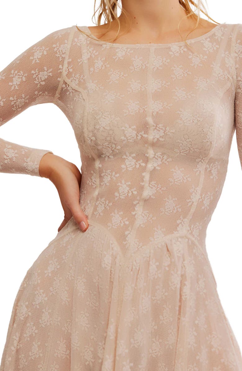 Free People Dial for Drama Floral Mesh Lace Long Sleeve Nightgown, Alternate, color,