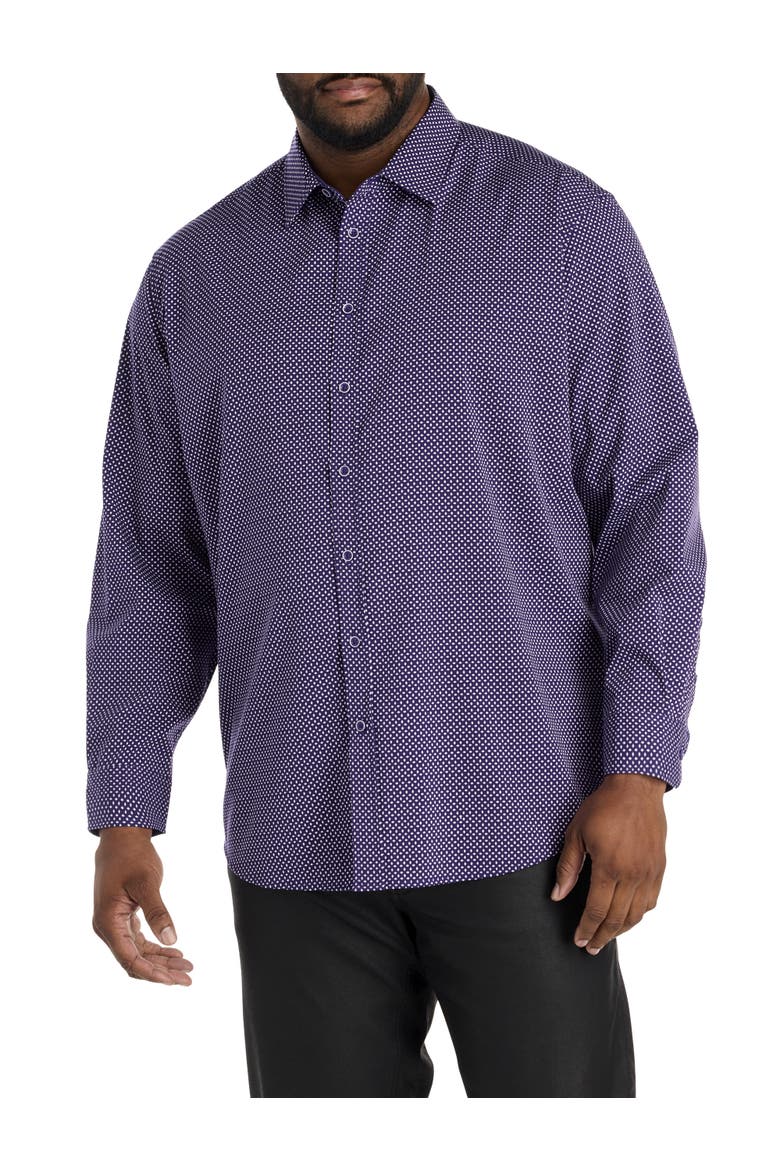 Big & Tall Diamond Print Sport Shirt, Alternate, color, PURPLE