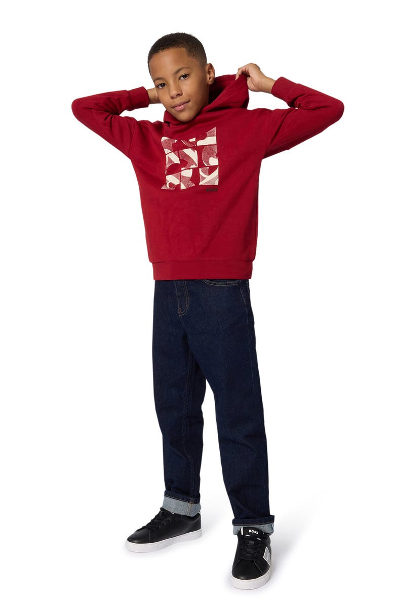 BOSS Kidswear Kids' Graphic Hoodie, Alternate, color, Dark Red