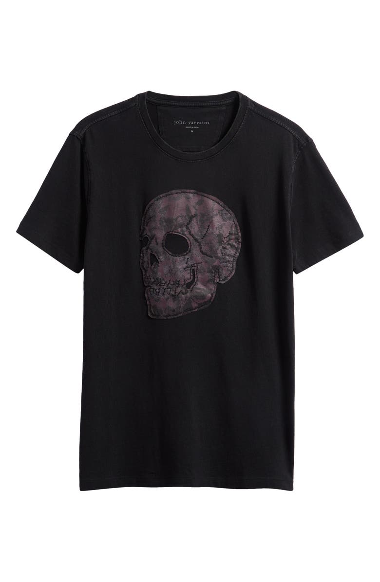John Varvatos Skull Appliqué Organic Cotton T-Shirt, Alternate, color, Black