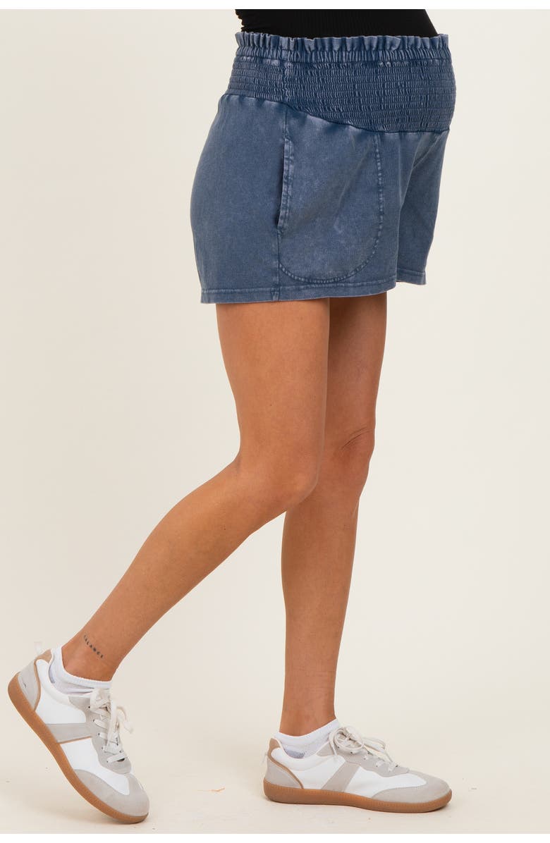 PinkBlush Smocked Waist Mineral Wash Shorts, Alternate, color, Navy Blue