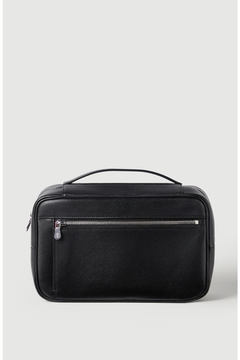 Grained leather travel beauty case, Main, color, Black