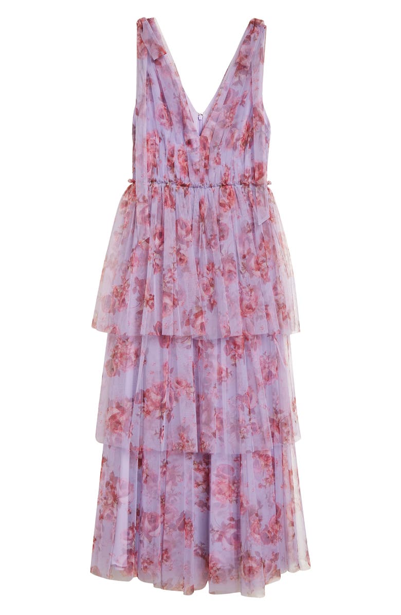 Lela Rose Floral Print Tiered Tulle Midi Dress, Alternate, color, 