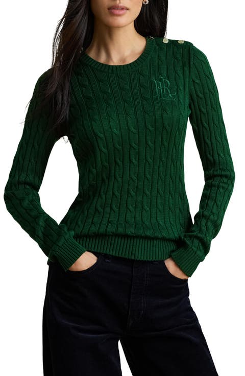 Button Trim Cable Knit Sweater