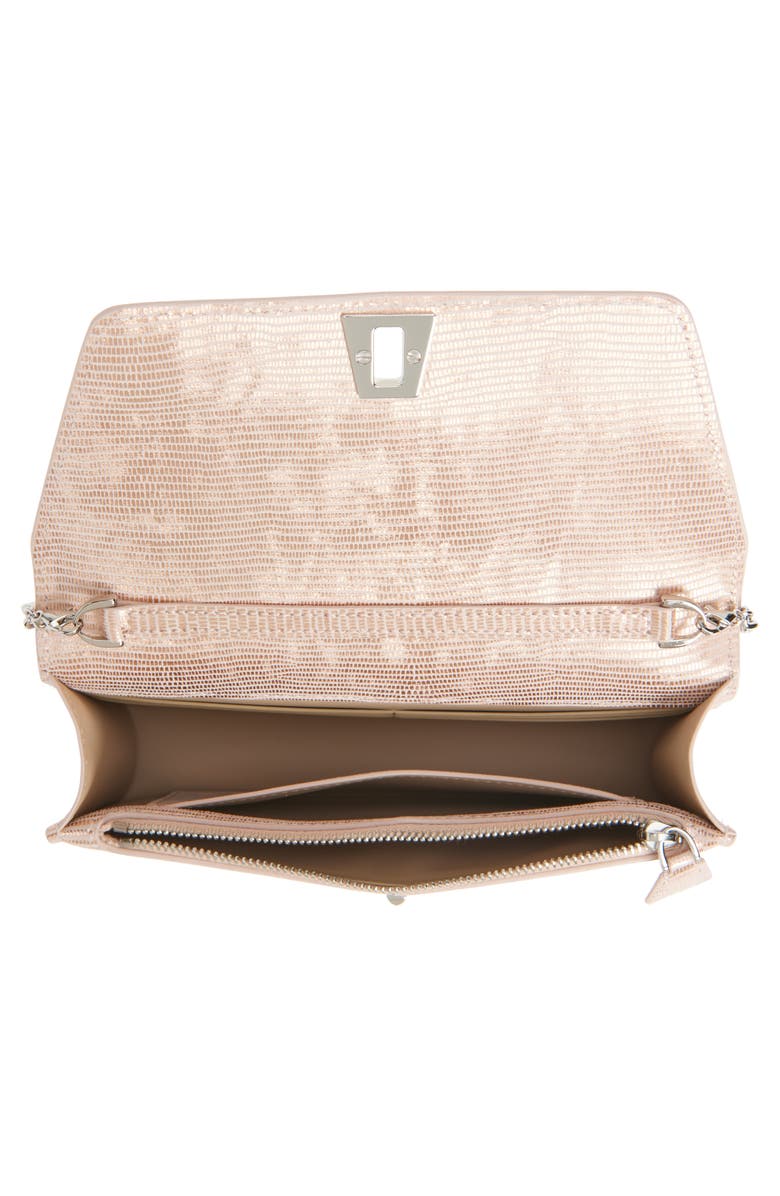 Akris Anouk Lizard Embossed Wallet on a Chain, Alternate, color, Pale Rose Metallic