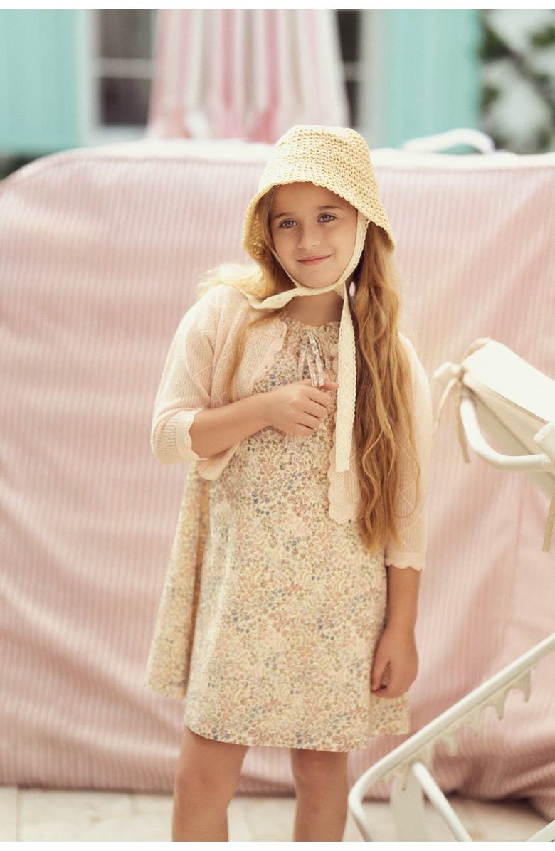 Jolie Capri Floral Flutter Sleeve Elastic Neck Dress, Alternate, color, Cream