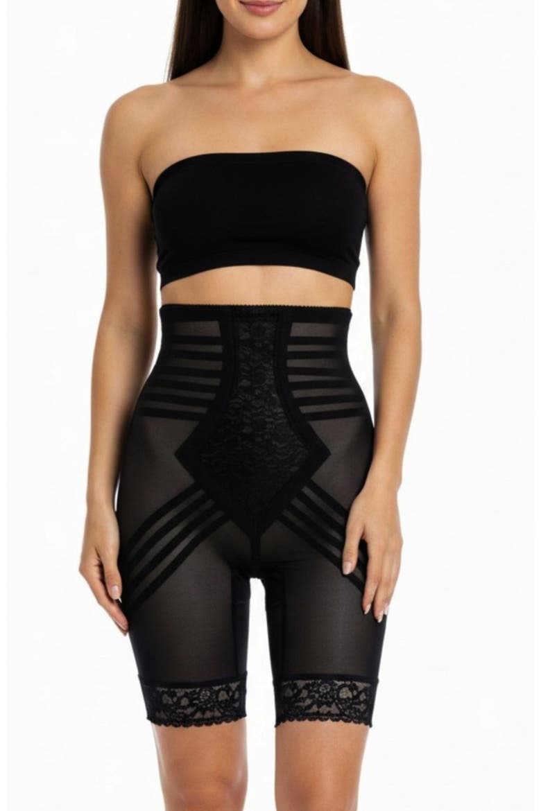 Firm  No Roll Breathable High Waist Thigh Slimmer Shaper, Main, color, Black