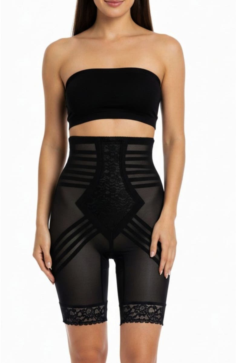 Rago Firm  No Roll Breathable High Waist Thigh Slimmer Shaper, Main, color, Black