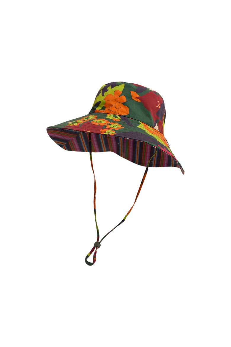 FRIDA x LOST PATTERN "Frida's Garden" Cotton Reversible Sun Hat, Main, color, Green