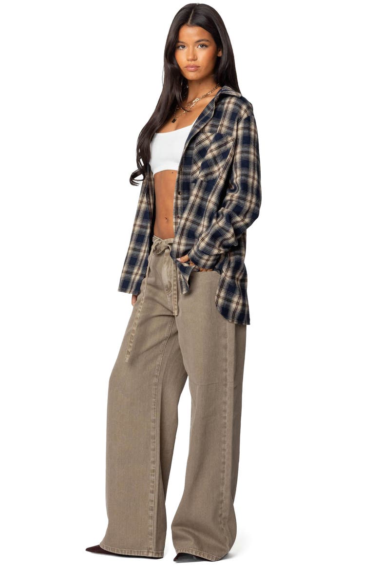 Plaid Flannel Button-Up Shirt, Alternate, color, NAVY