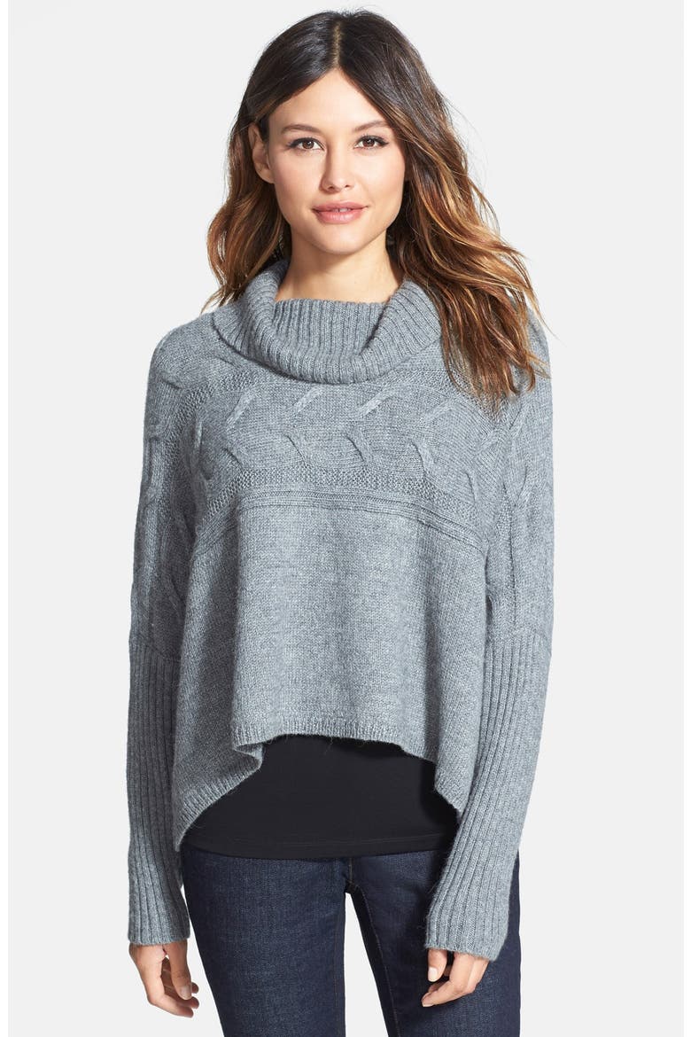 Turtleneck Alpaca & Silk Crop Poncho, Main, color, ASH