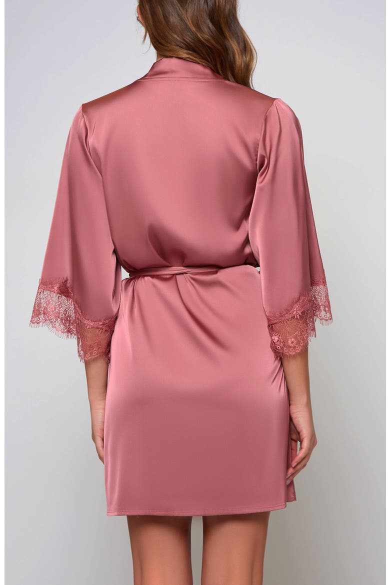 Stretch Satin Lace-Trim Robe, Alternate, color, Wine