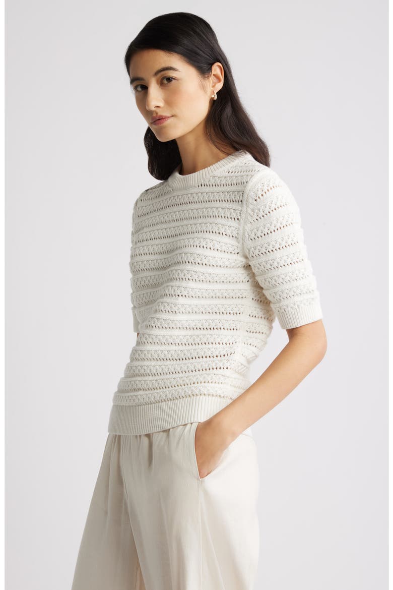 Open Stitch Crewneck Sweater, Alternate, color, IVORY TOFU