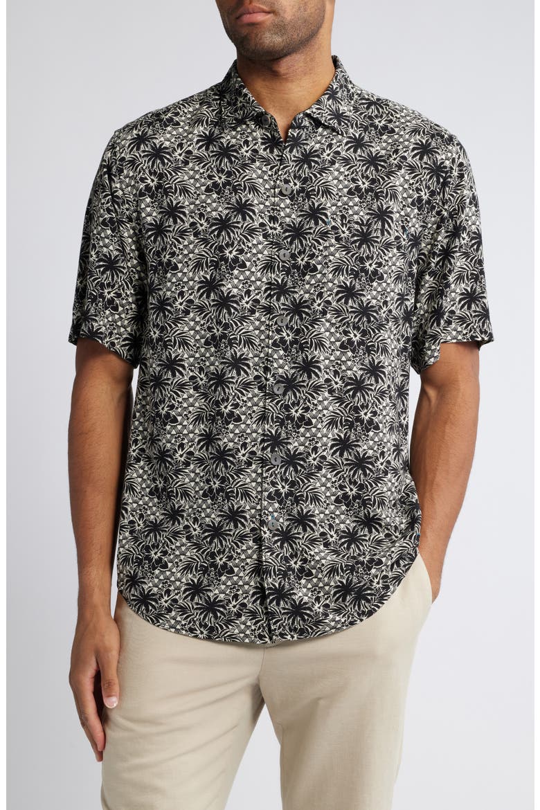 Veracruz Cay Palm Cascade Short Sleeve Button-Up Shirt, Main, color, BLACK