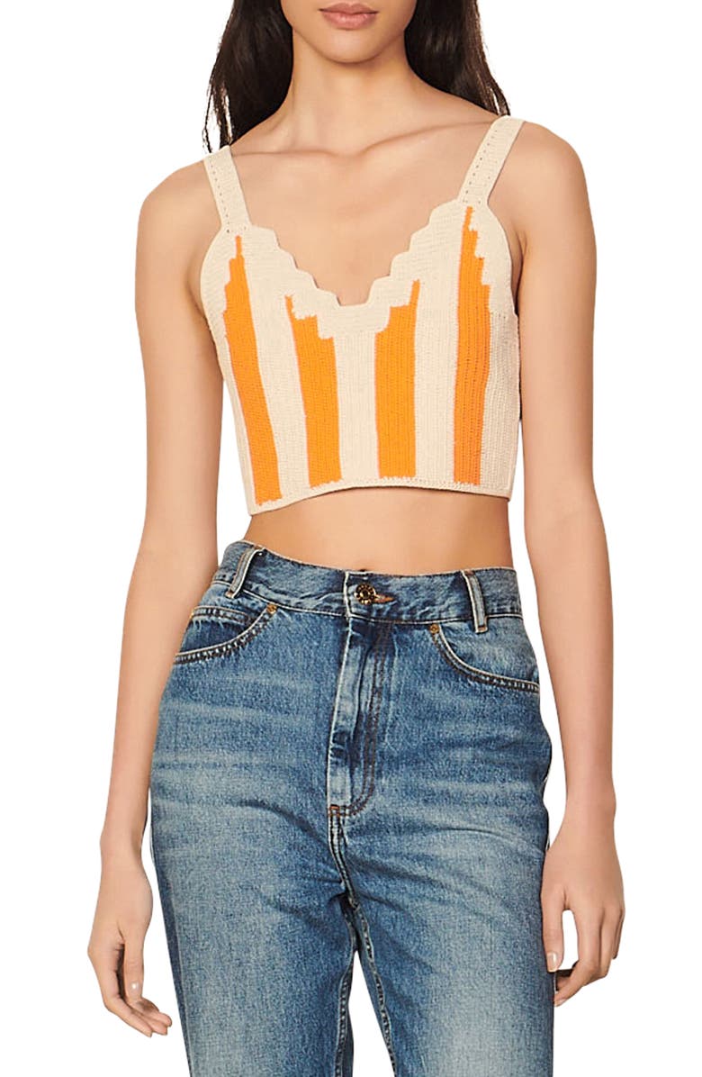 SANDRO Nohan Stripe Crop Tank Top, Main, color, Beige/ Orange
