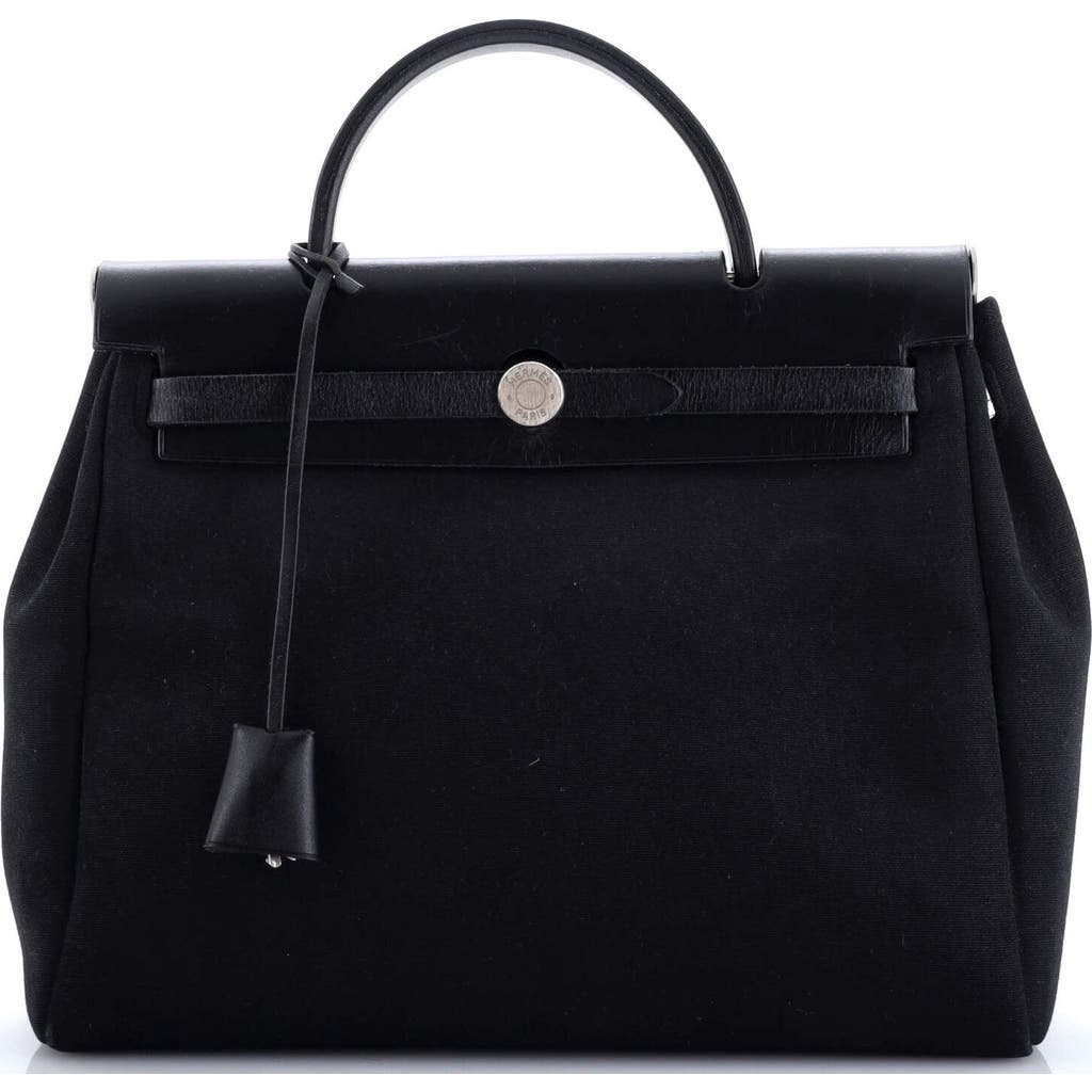 Pre-owned Hermes Hermes Herbag Toile And Leather Pm In Black