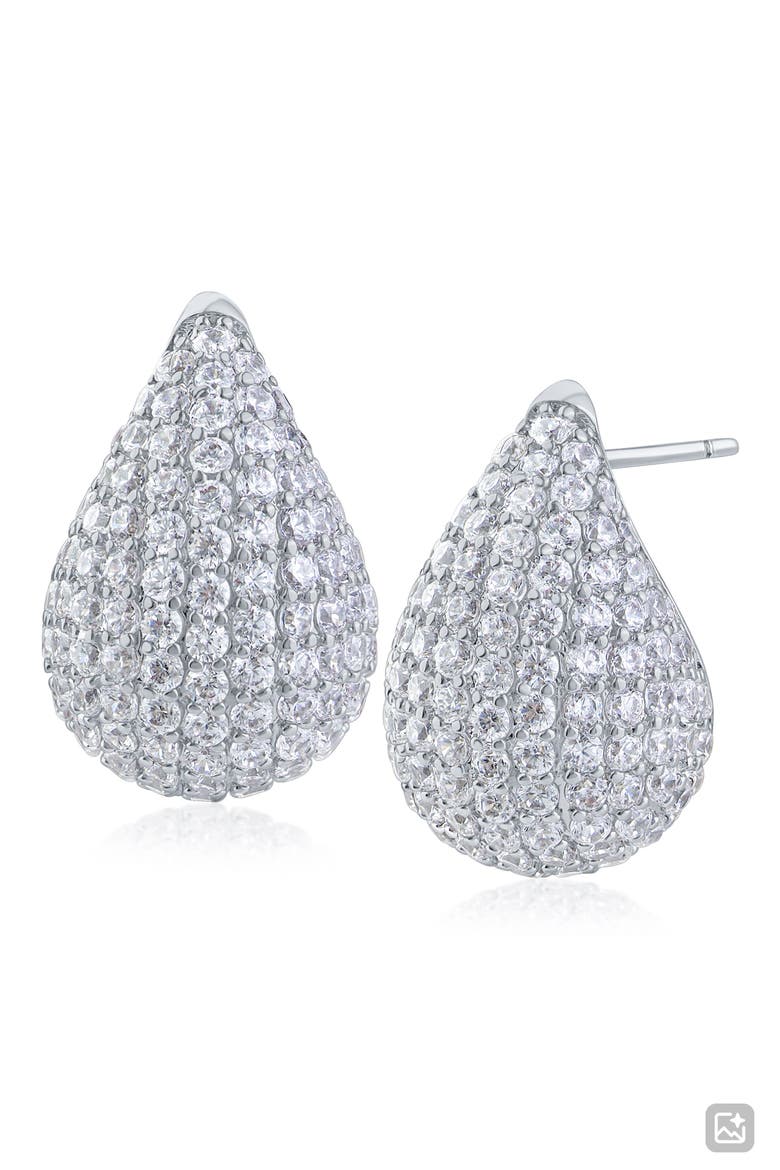 Pavé Teardrop Earrings, Main, color, RHODIUM PLATED