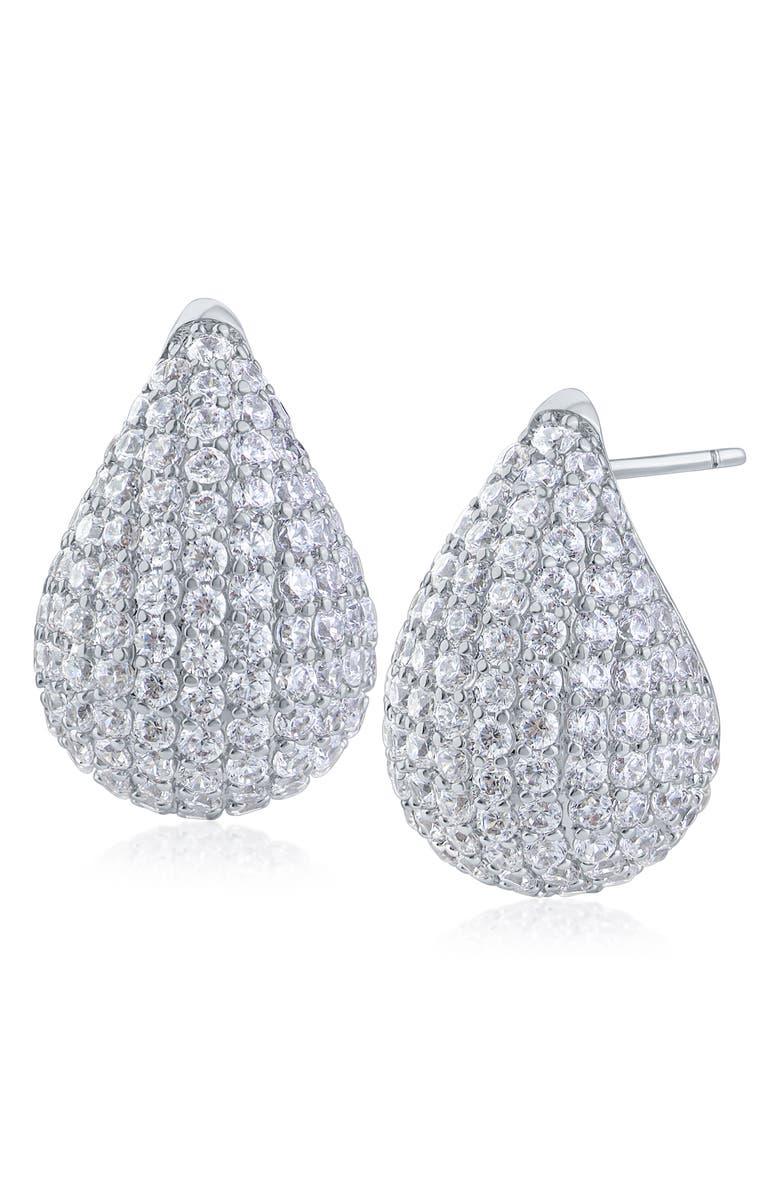 CZ by Kenneth Jay Lane Pavé Teardrop Earrings, Main, color, Rhodium Plated