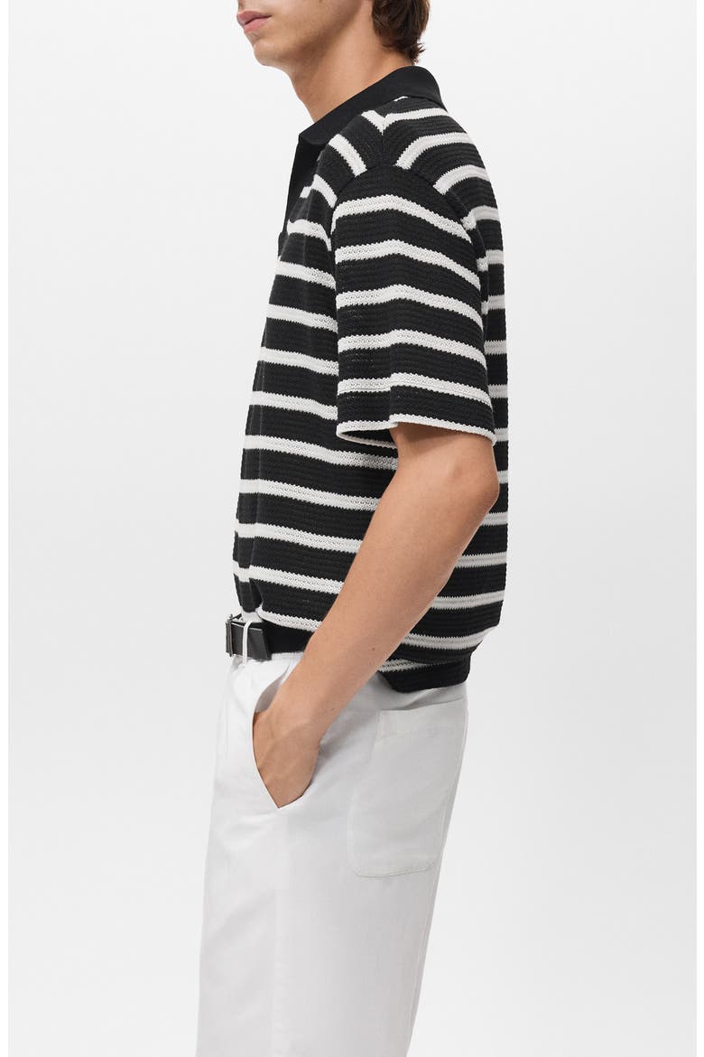 Textured Stripe Johnny Collar Polo, Alternate, color, BLACK