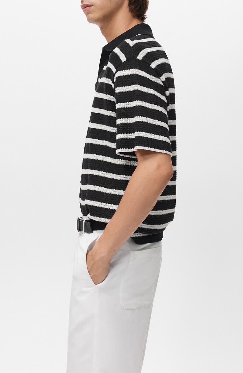 MANGO Textured Stripe Johnny Collar Polo, Alternate, color, Black