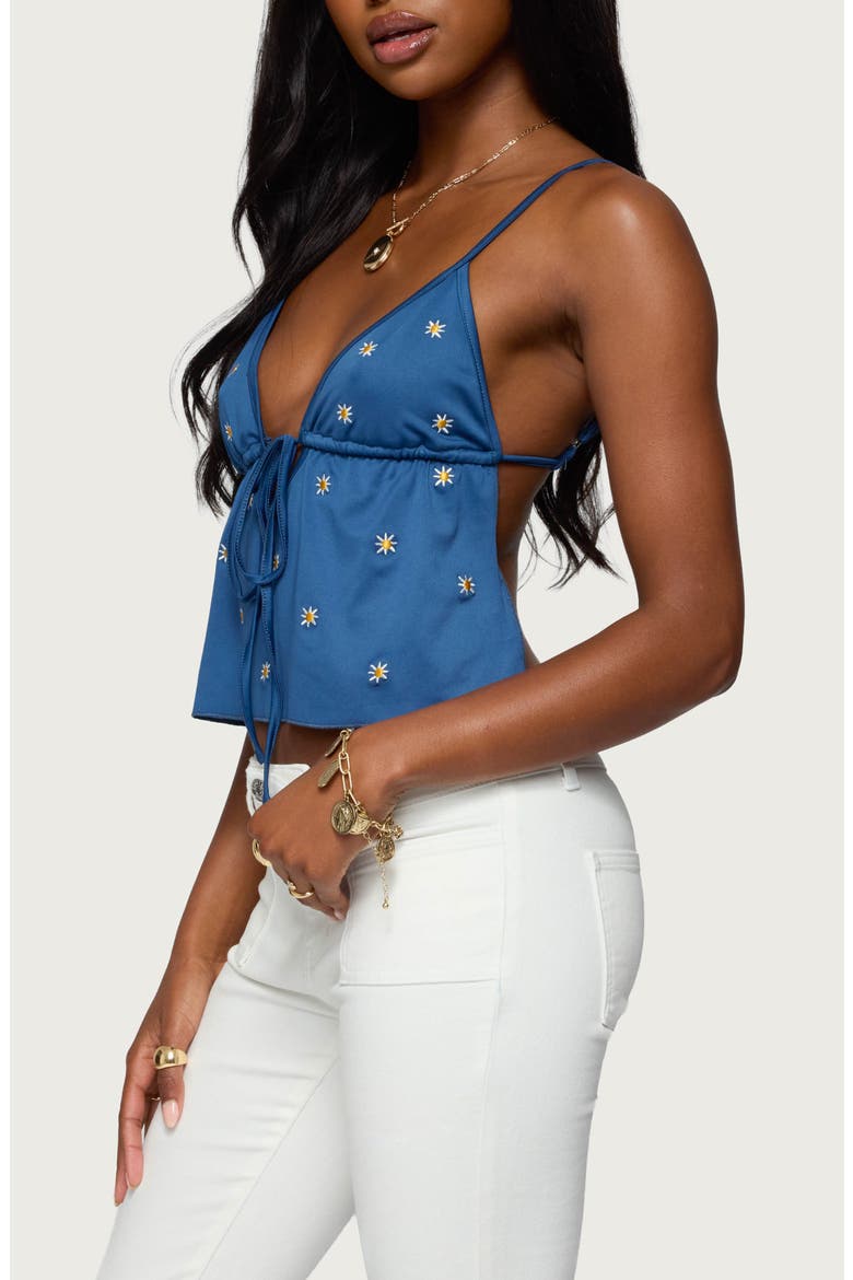 Soleil Embroidered Daisy Open Back Camisole, Alternate, color, BLUE