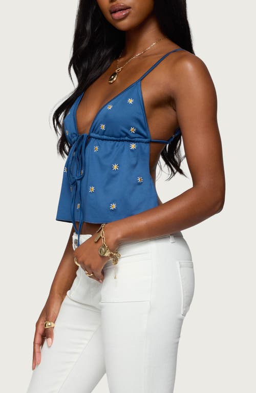 Edikted Soleil Embroidered Daisy Open Back Camisole In Blue