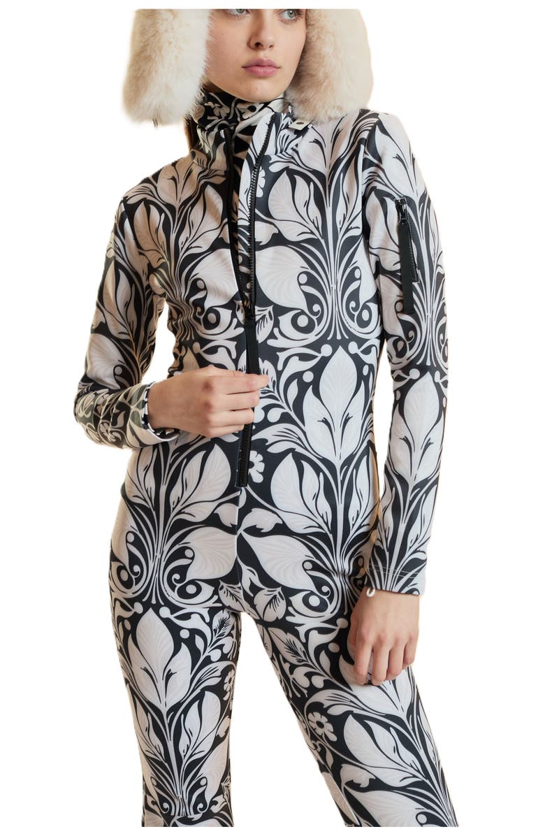 Cynthia Rowley Bonded Ski Suit, Alternate, color, Black/White