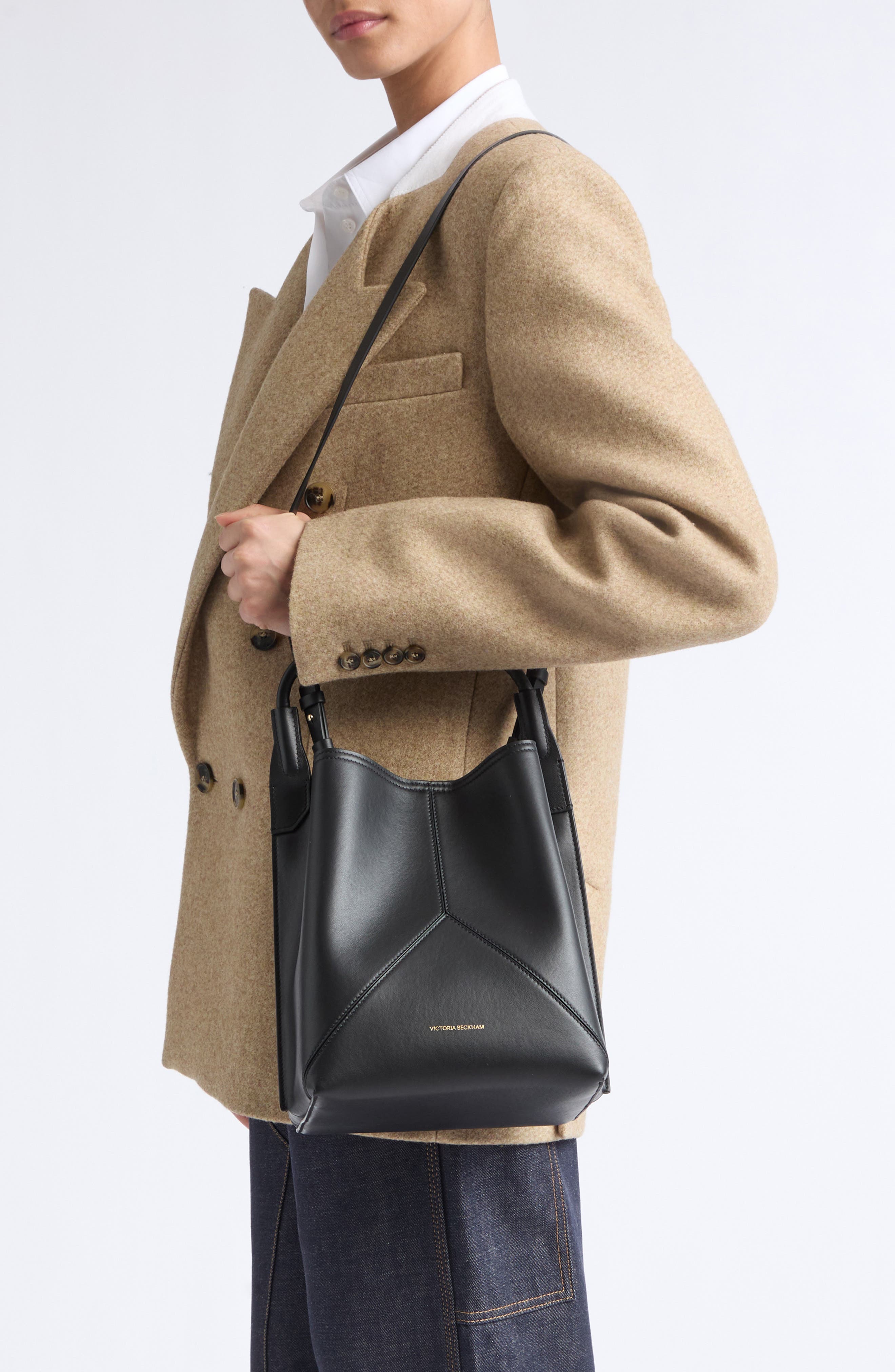 Victoria Leather Bucket Bag, Alternate, color, BLACK