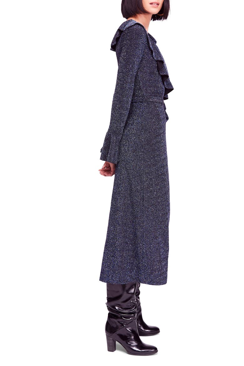 One More Time Shimmer Midi Wrap Dress, Alternate, color, NAVY