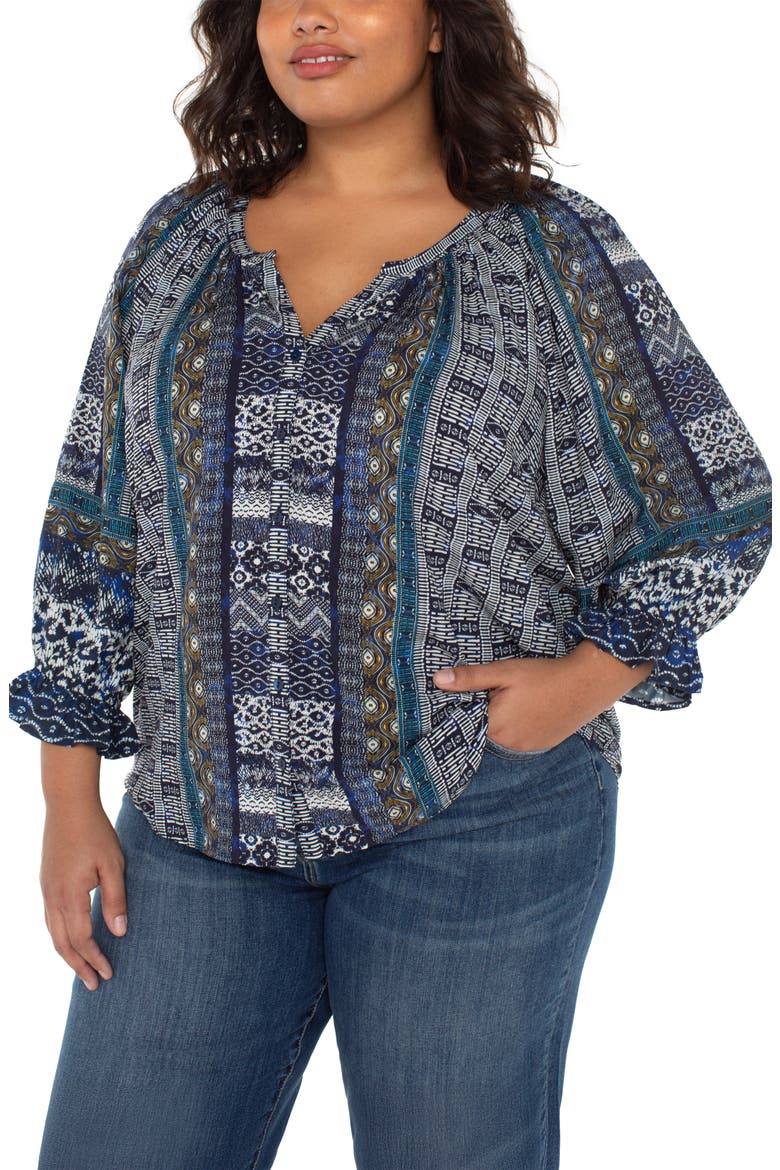 Shibori Print Button-Up Top, Main, color, BLUE SHIBORI