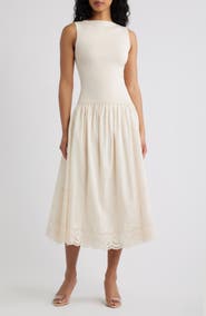 FREEMARKET Sleeveless Mixed Media Midi Dress