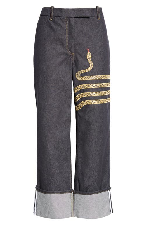 Thom Browne Snake Detail Cuff Hem Jeans In Dark Blue