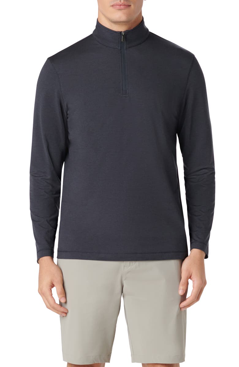 Bugatchi Quarter Zip Performance Pullover, Main, color, Black