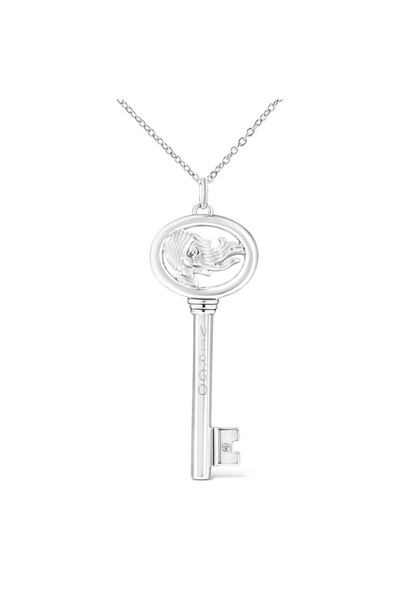 .925 Sterling Silver Diamond Accent Zodiac Key 18" Pendant Necklace, Main, color, Virgo