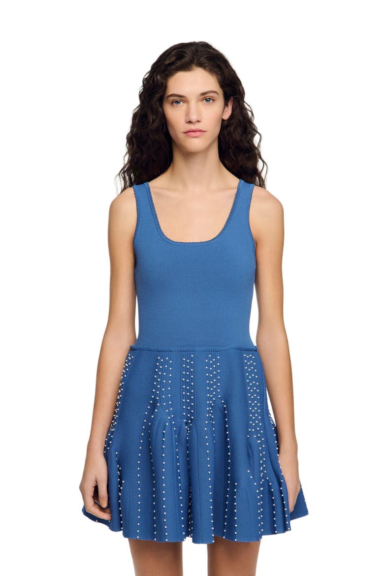 Beaded knit short dress, Main, color, Blue