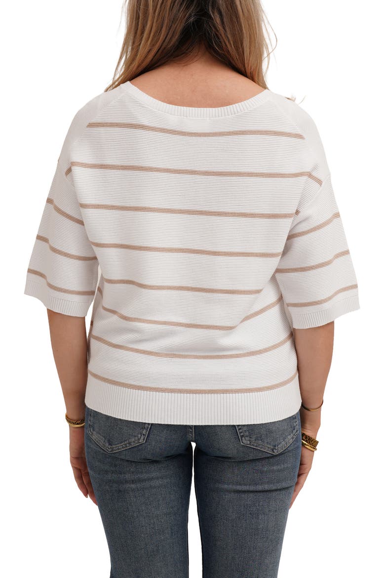Striped Short Sleeve Sweater, Alternate, color, WHITE/ OATMEAL COOKIE HEATHER