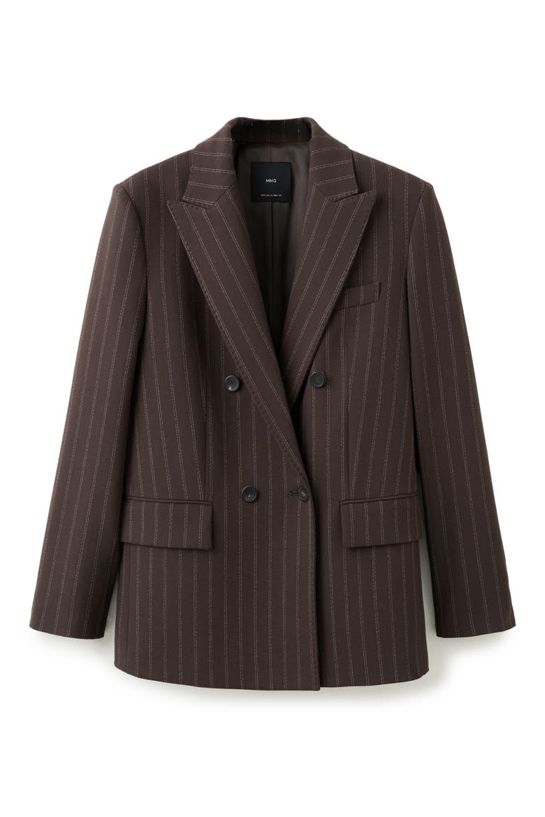 Double Breasted Pinstripe Blazer, Alternate, color, BROWN