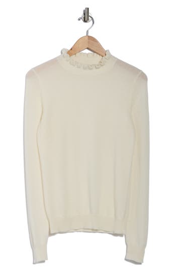 Sofia Cashmere Ruffle Mock Neck Cashmere Sweater In White