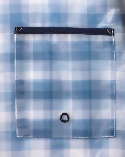 Memoi Kids Checkered Raincoat With Self-storage Pouch In Blue