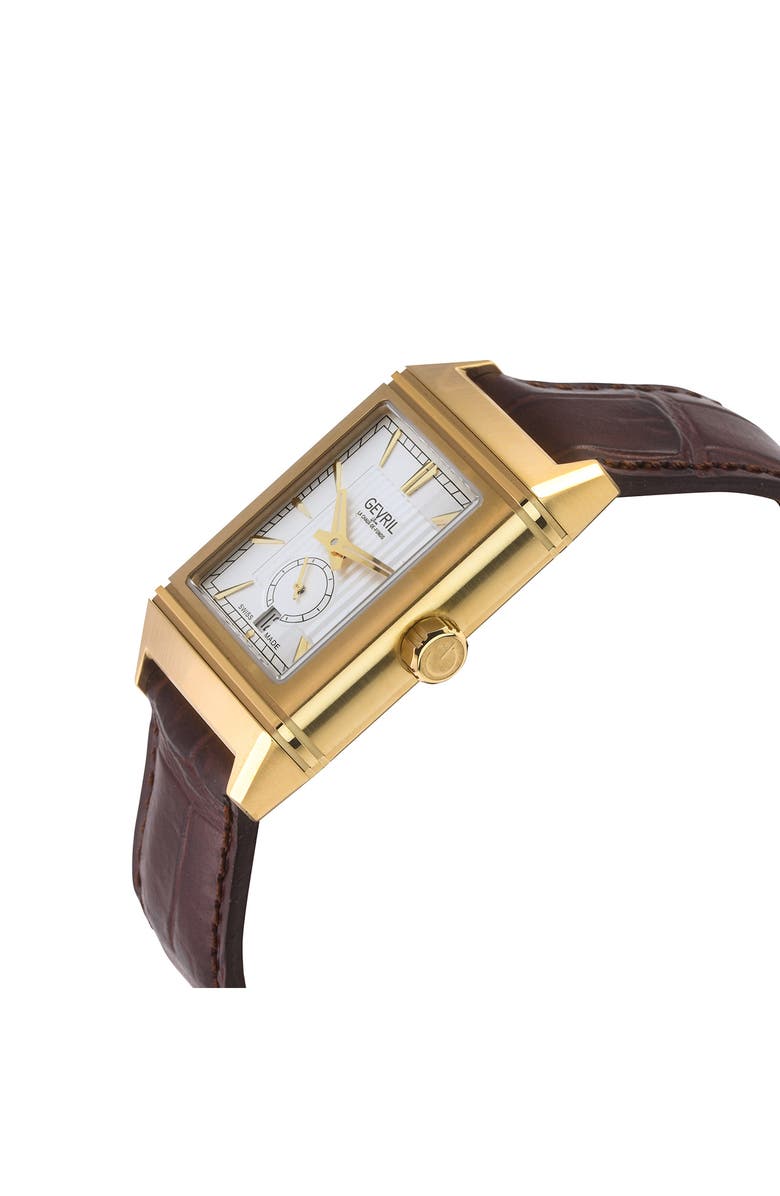 GEVRIL Time Square Swiss Quartz Leather Strap Watch, 31mm x 43mm, Alternate, color, 